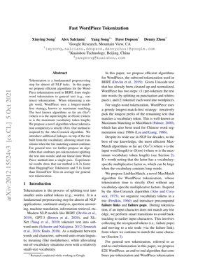 Portada del documento PDF - Tokenización Fast WordPiece: Un Algoritmo de Tiempo Lineal para BERT y Más Allá